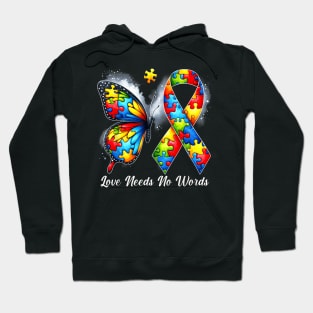 Love Needs No Words Puzzle Butterfly Autism Awareness Month Hoodie